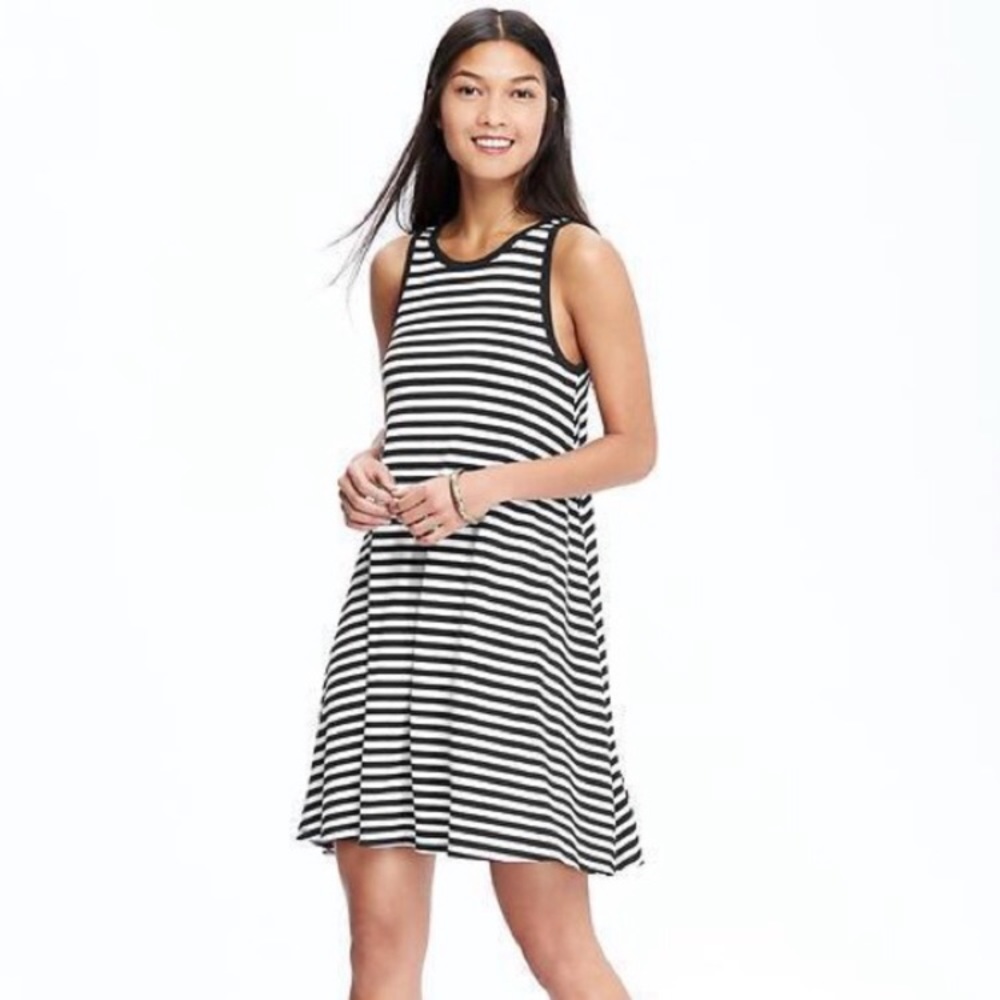Old Navy Black Stripes Dress Flare Swing Summer